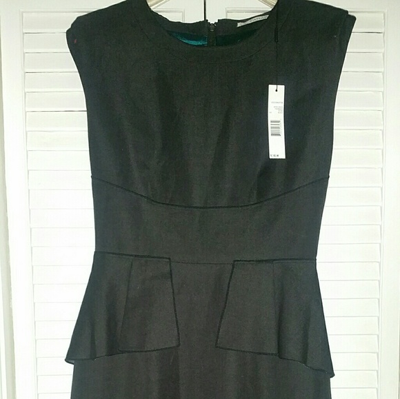 T Tahari Black/charcoal Myra peplum dress sz 2 - Picture 2 of 3